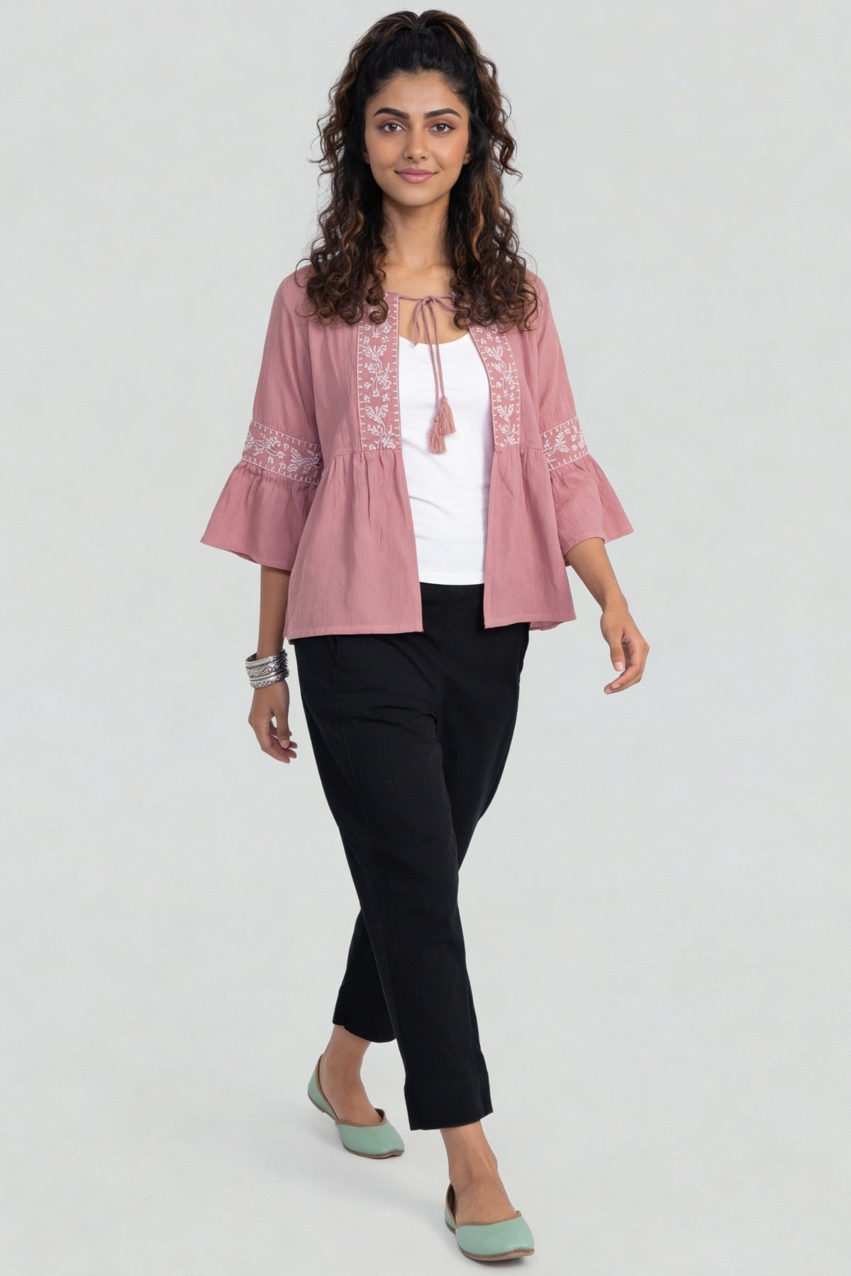 Pink Regular Fit Embroidered Tunic for Women - Image 6