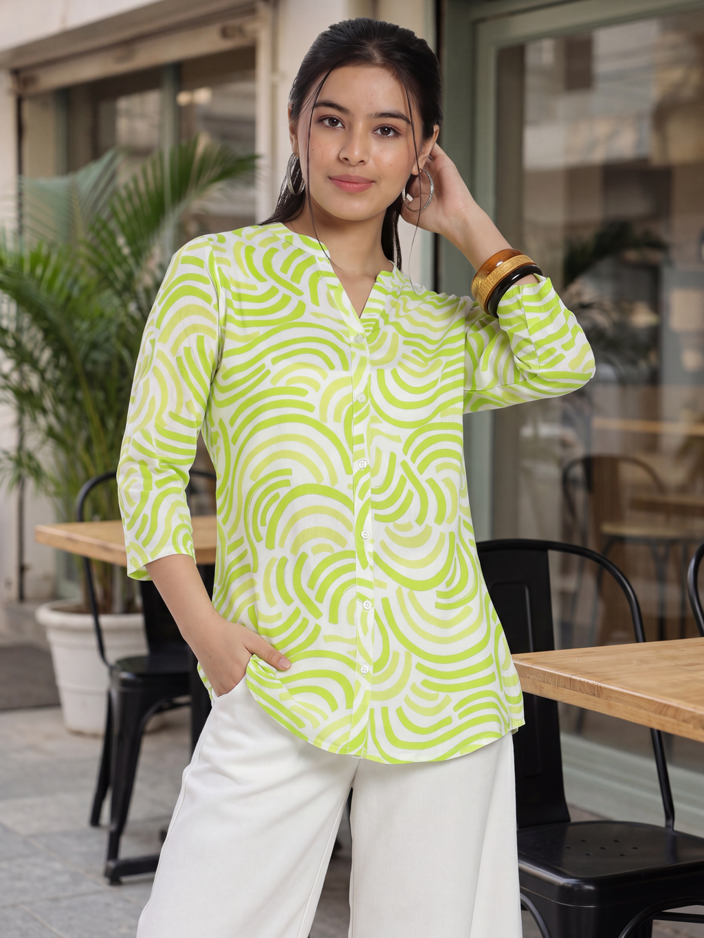 Lime Abstract Regular Fit Tunic for Women - Image 1