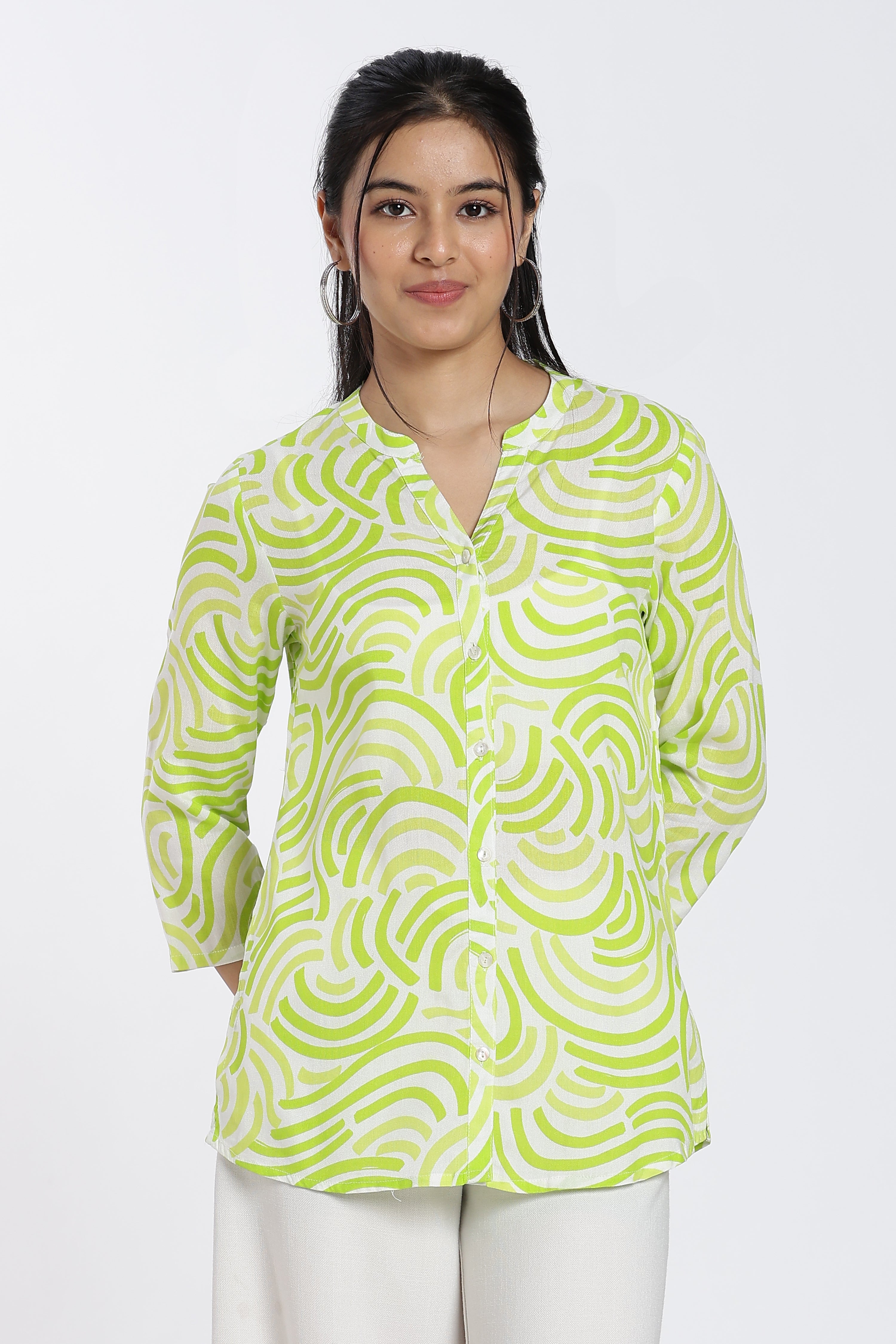 Lime Abstract Regular Fit Tunic for Women - Image 2