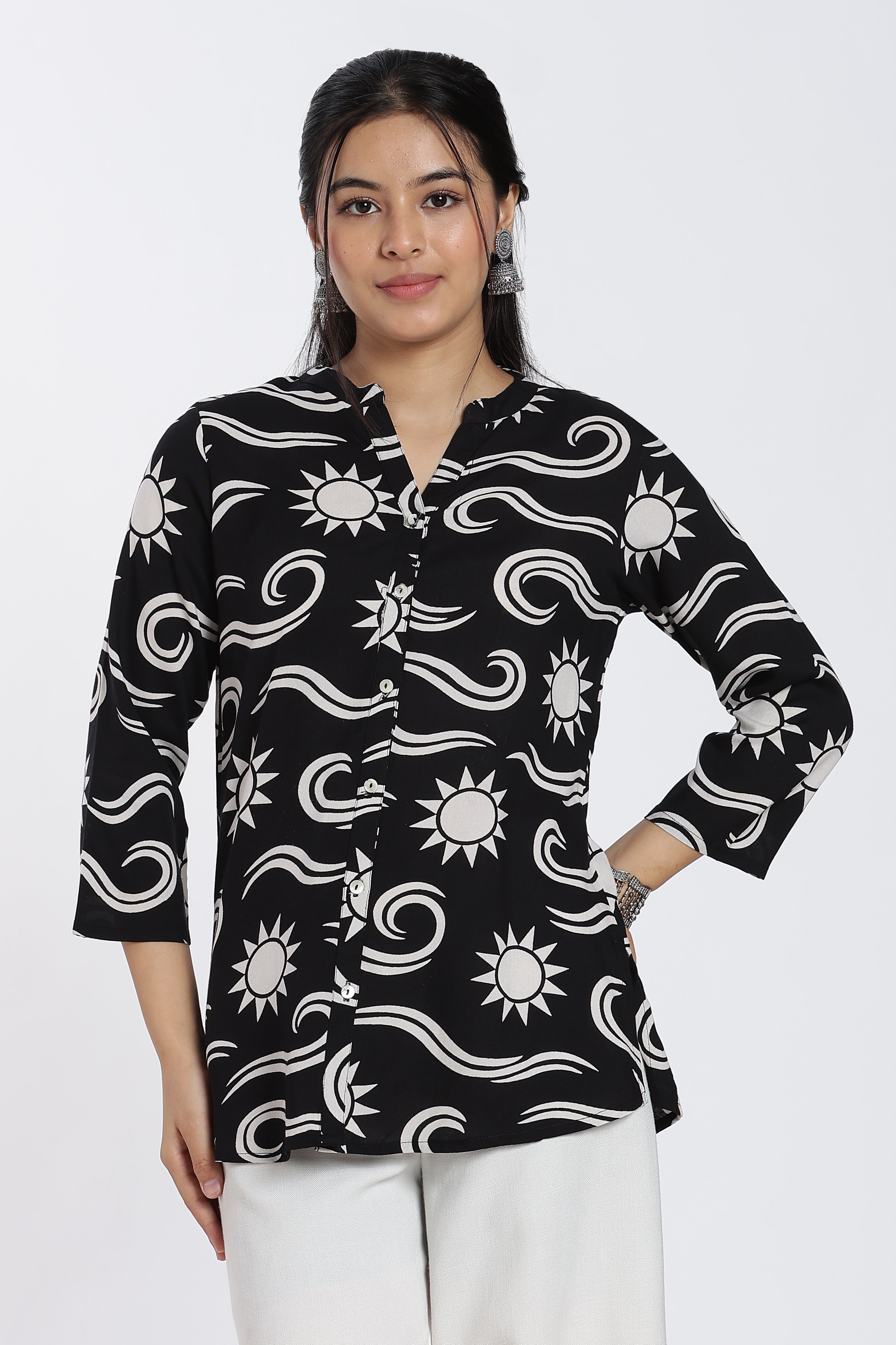 Black Conversational Regular Fit Tunic for Women - Image 2