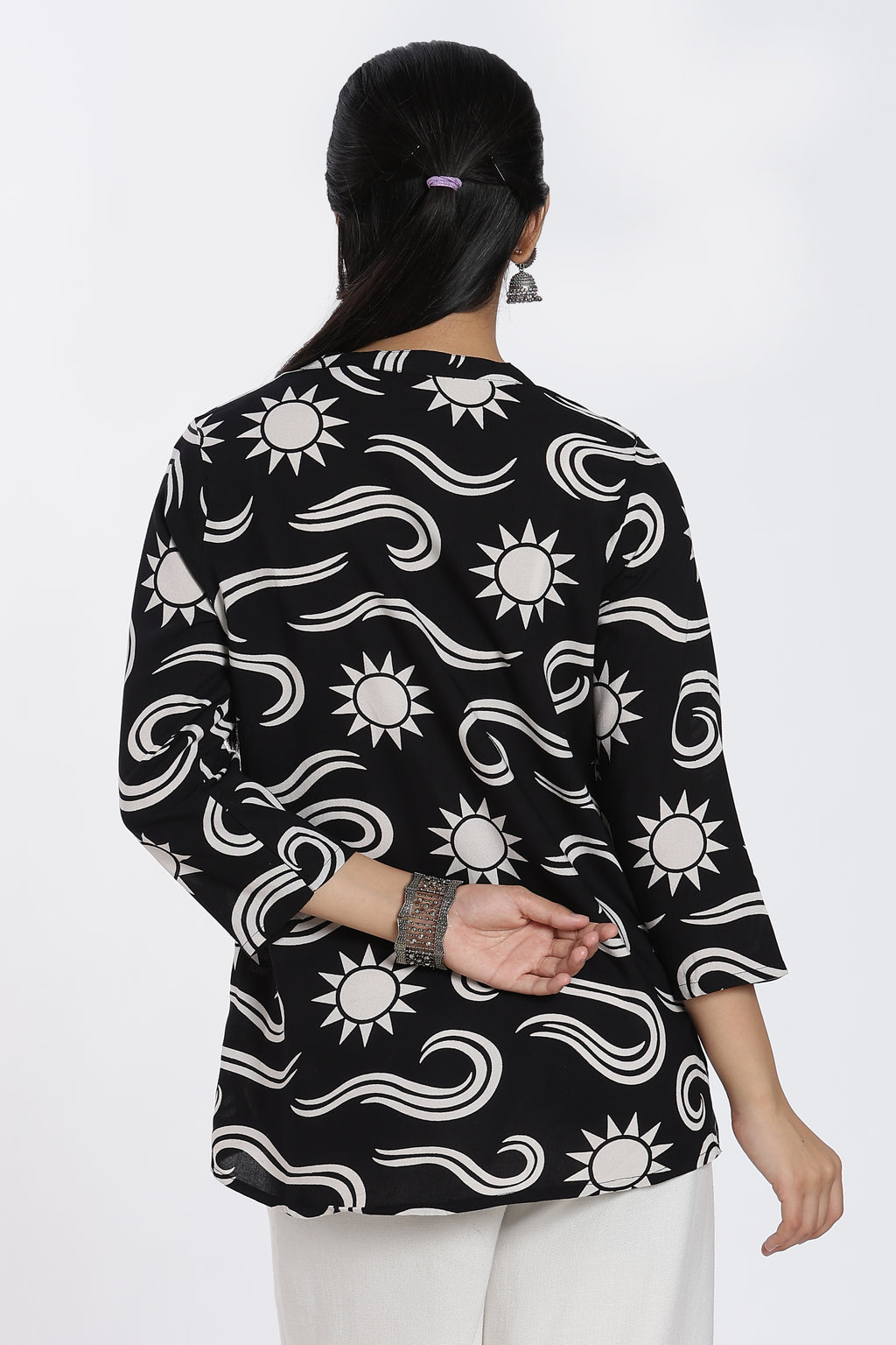 Black Conversational Regular Fit Tunic for Women - Image 5
