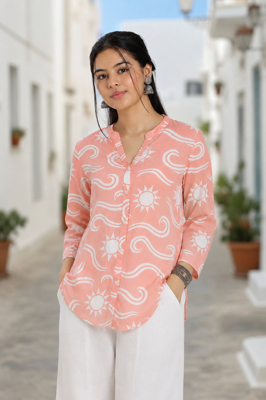 Orange Conversational Regular Fit Tunic for Women - Image 1