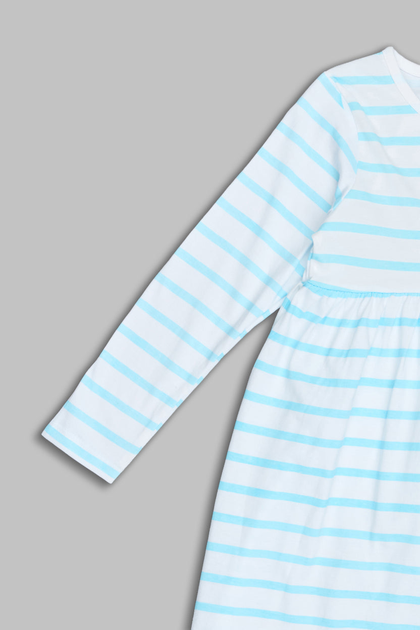 White Striped Regular Fit Dress for Girls - Image 4