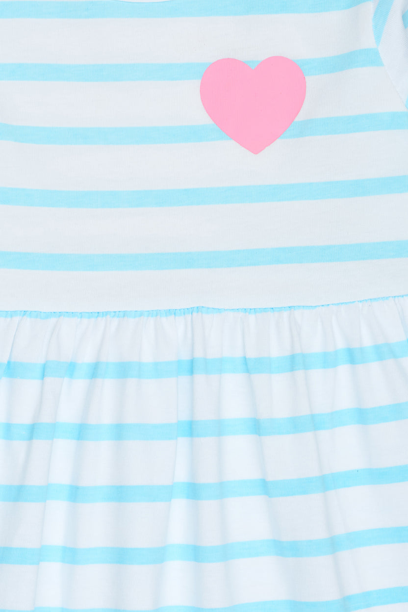 White Striped Regular Fit Dress for Girls - Image 5