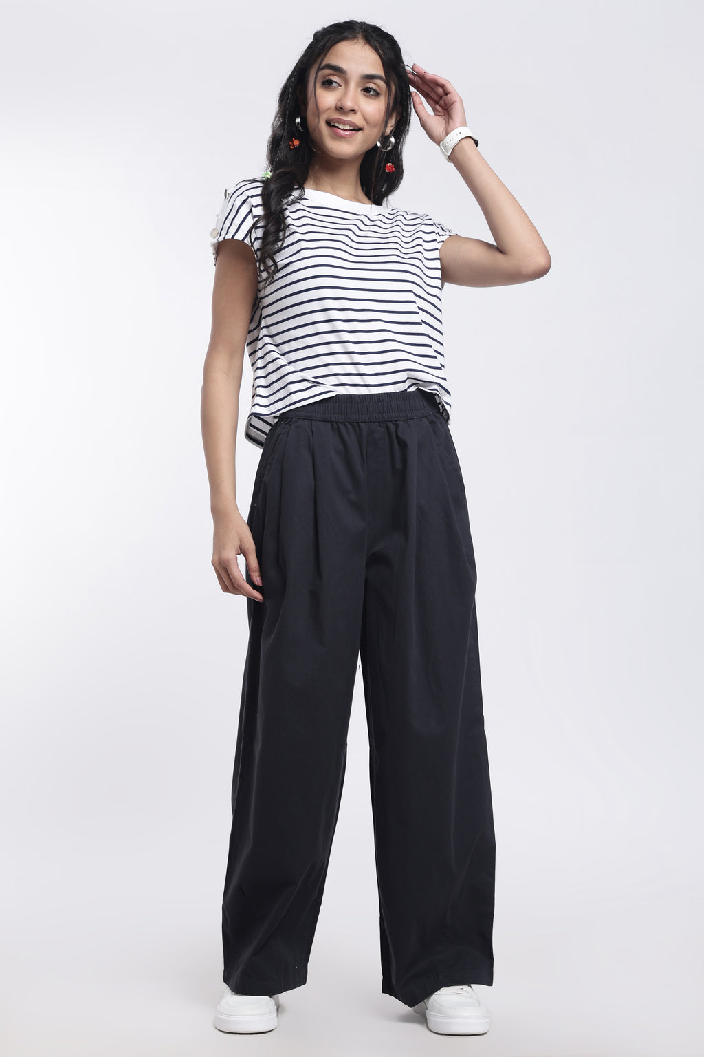 Navy Solid Regular Fit Trouser for Women - Image 6