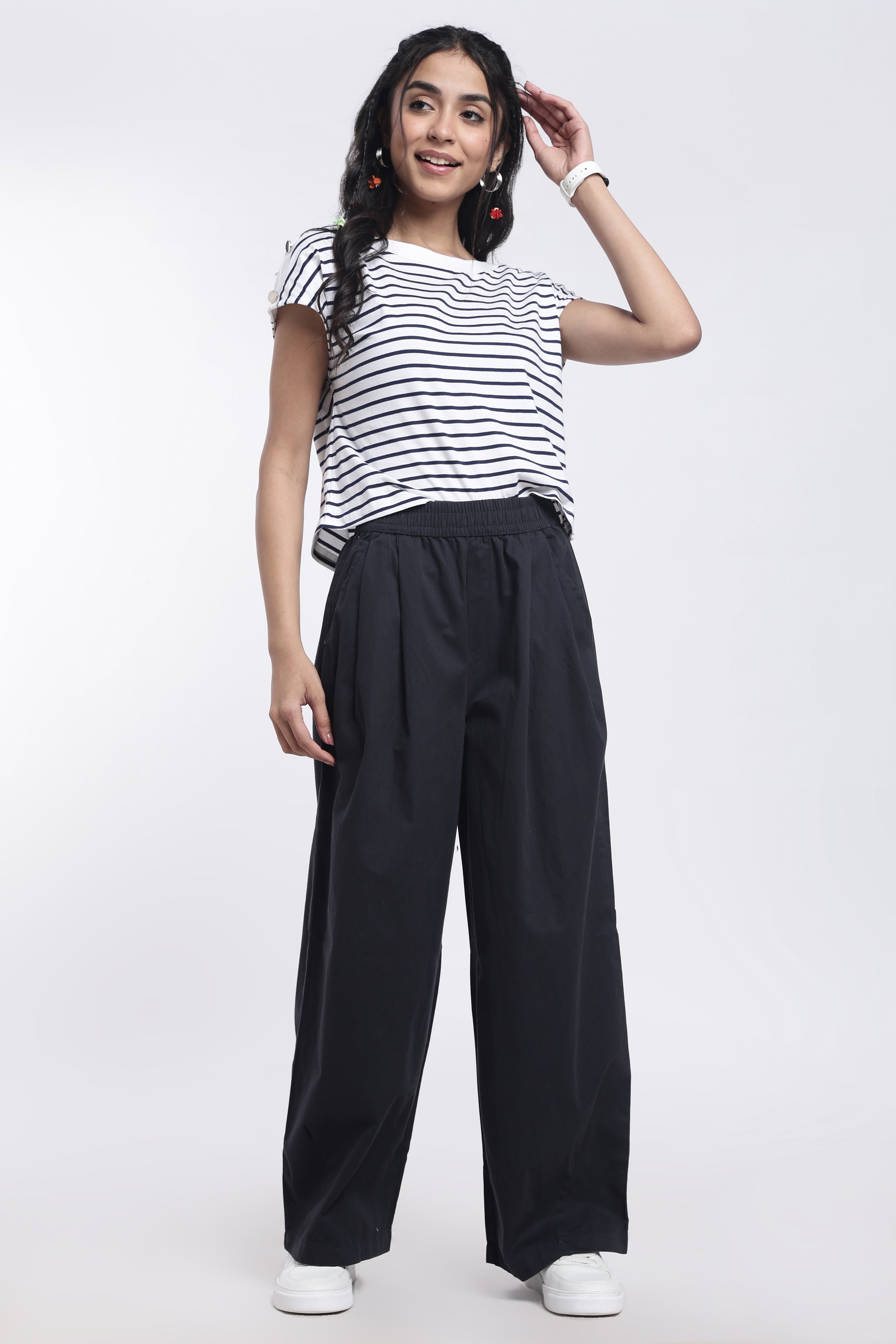 Navy Solid Regular Fit Trouser for Women - Image 6