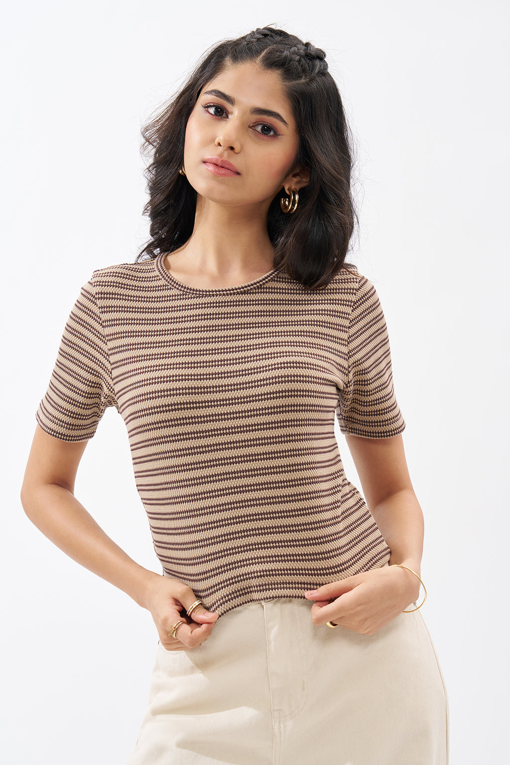 Brown Striped Top for Women - Image 2