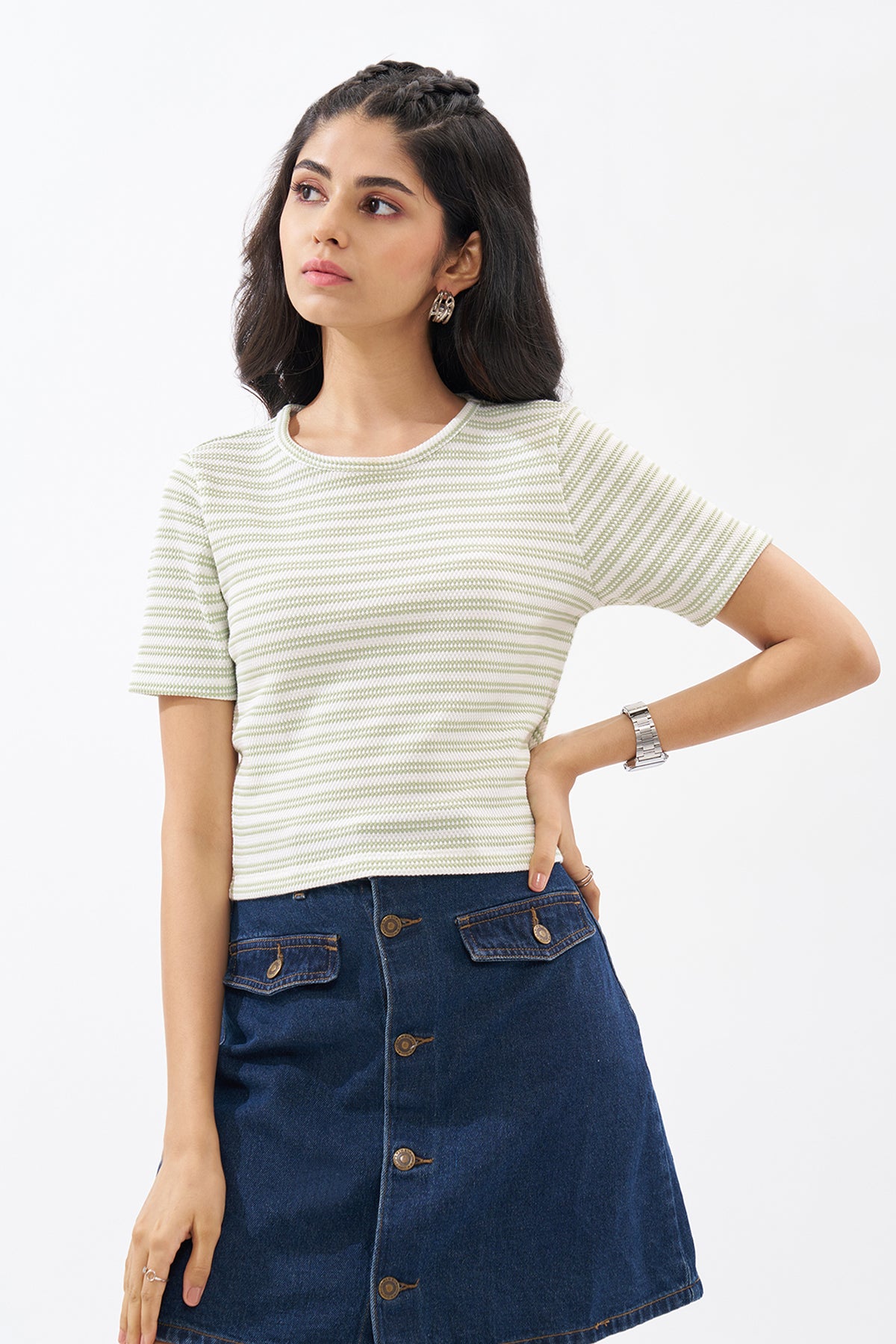 Mint Striped Top for Women - Image 2