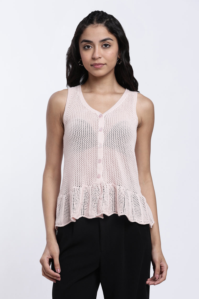 Pink Self Design Regular Fit Top For Women - Image 2