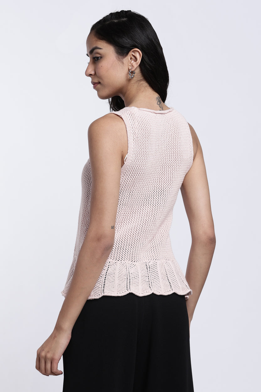 Pink Self Design Regular Fit Top For Women - Image 5