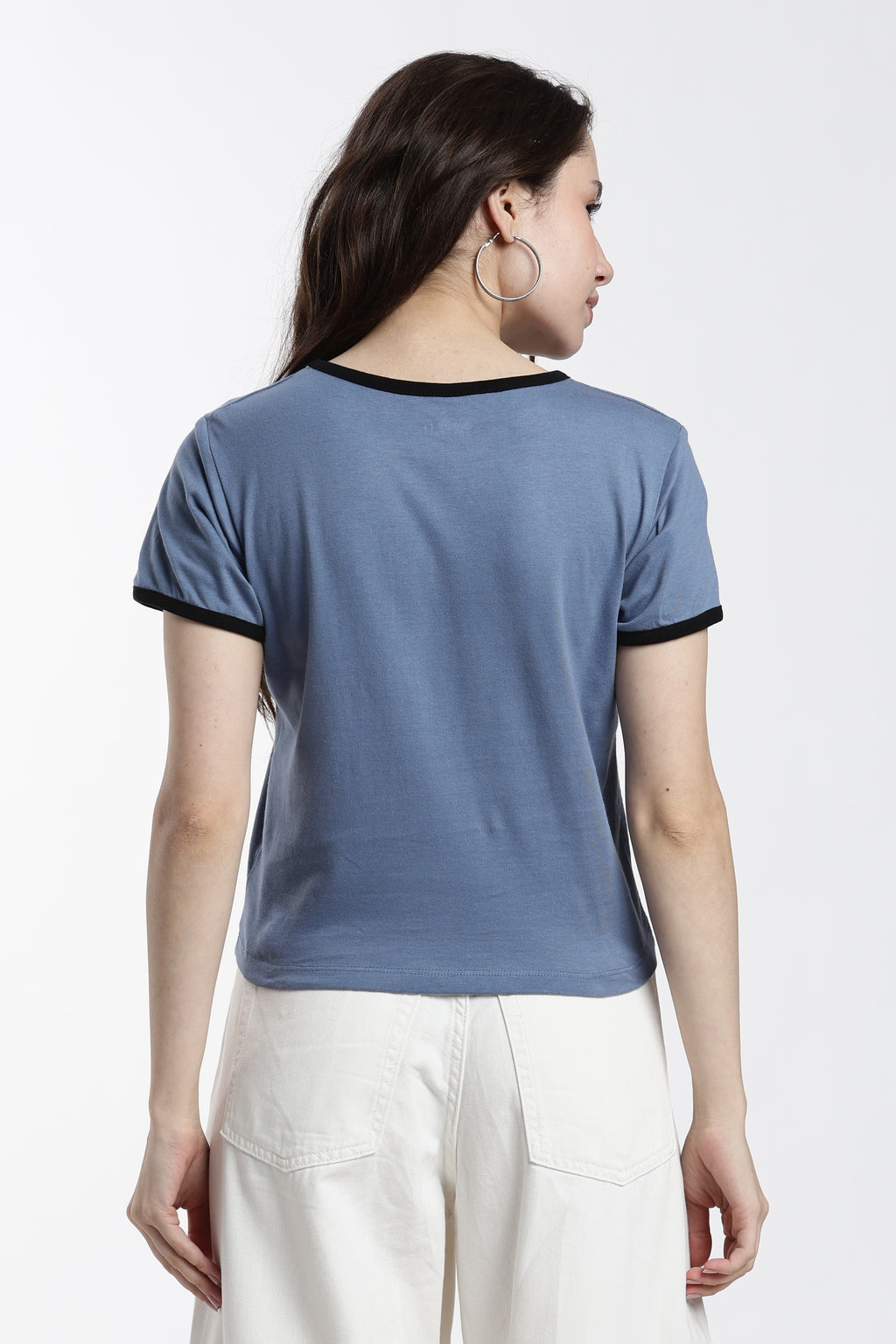 Blue Typographic Regular Fit T-Shirt For Women - Image 5