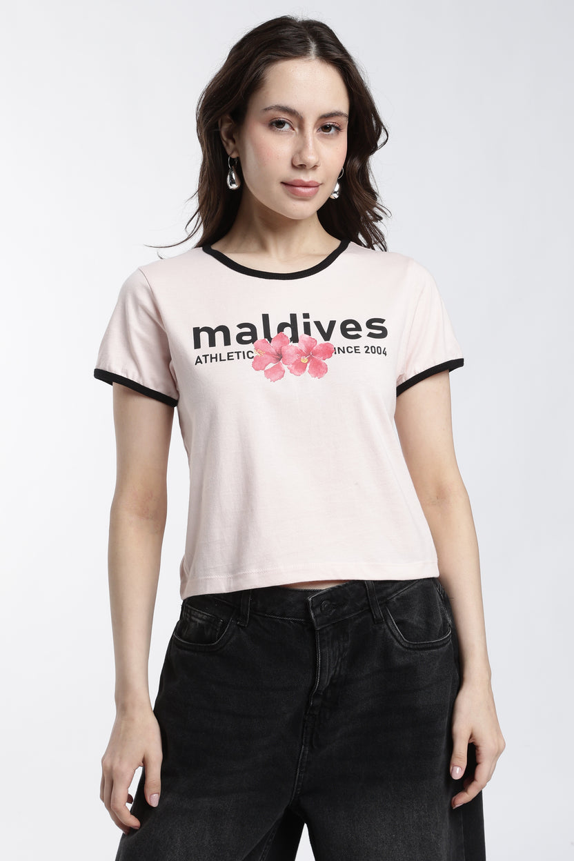 Pink Typographic Regular Fit T-Shirt for Women - Image 2