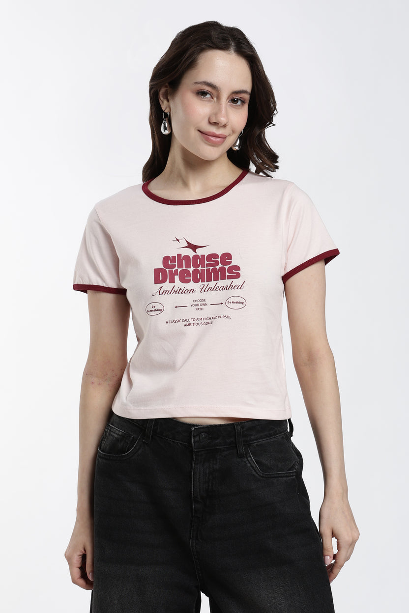 Beige Typographic Regular Fit T-Shirt For Women - Image 2