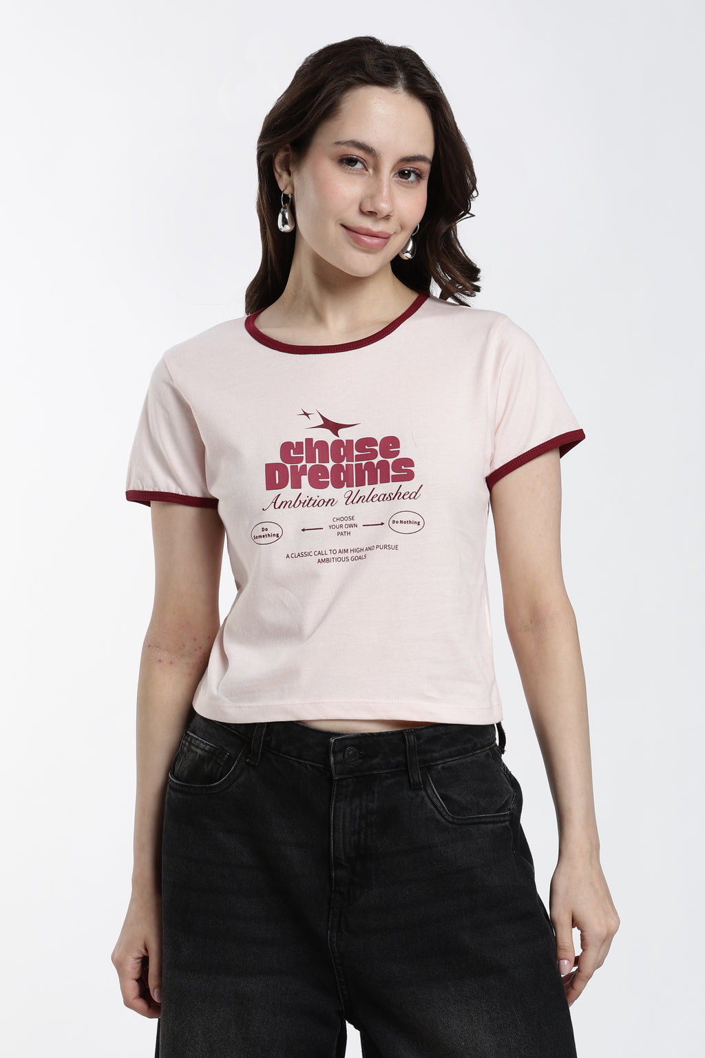 Beige Typographic Regular Fit T-Shirt for Women - Image 2