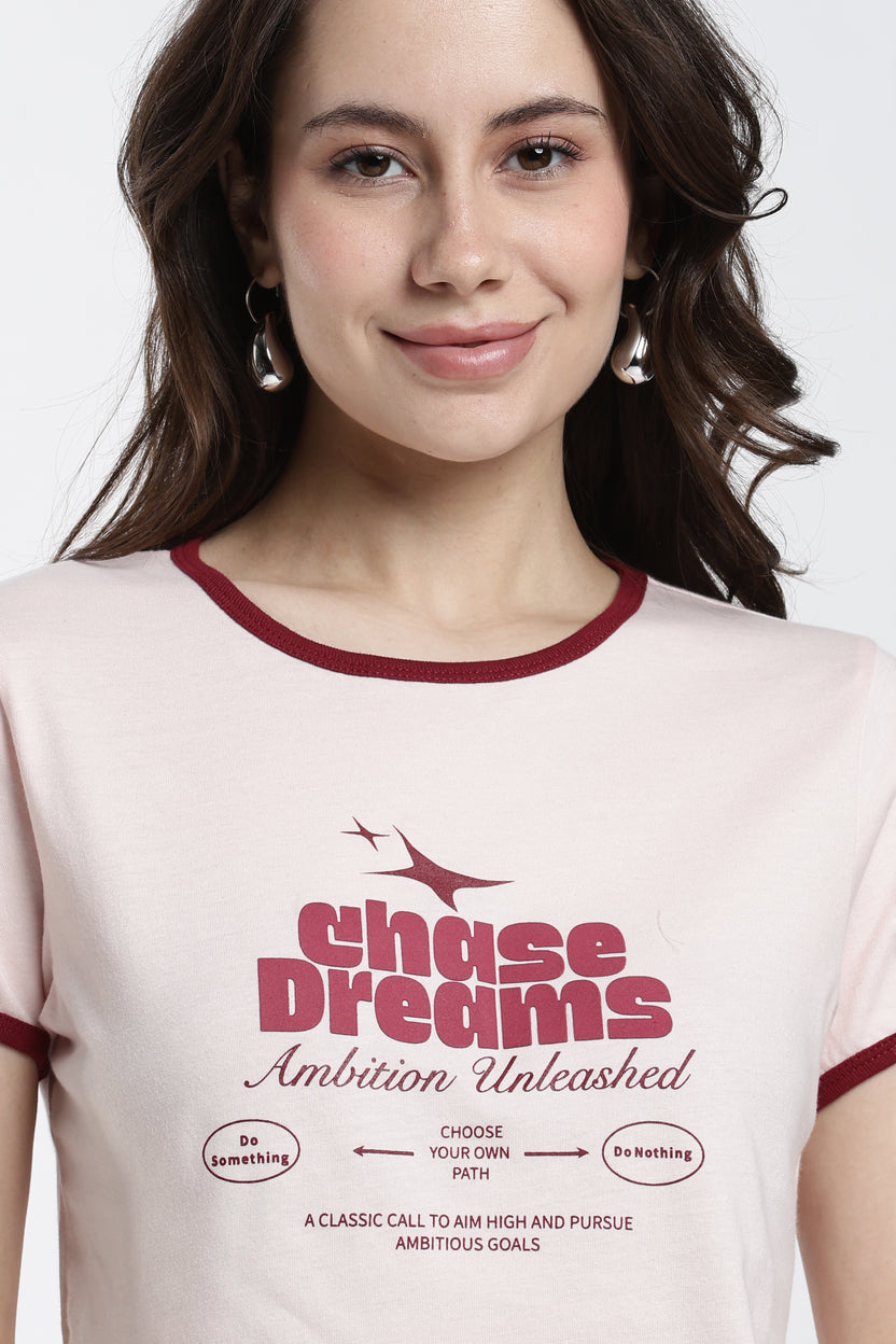 Beige Typographic Regular Fit T-Shirt For Women - Image 3