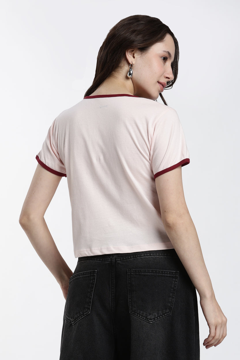 Beige Typographic Regular Fit T-Shirt For Women - Image 5