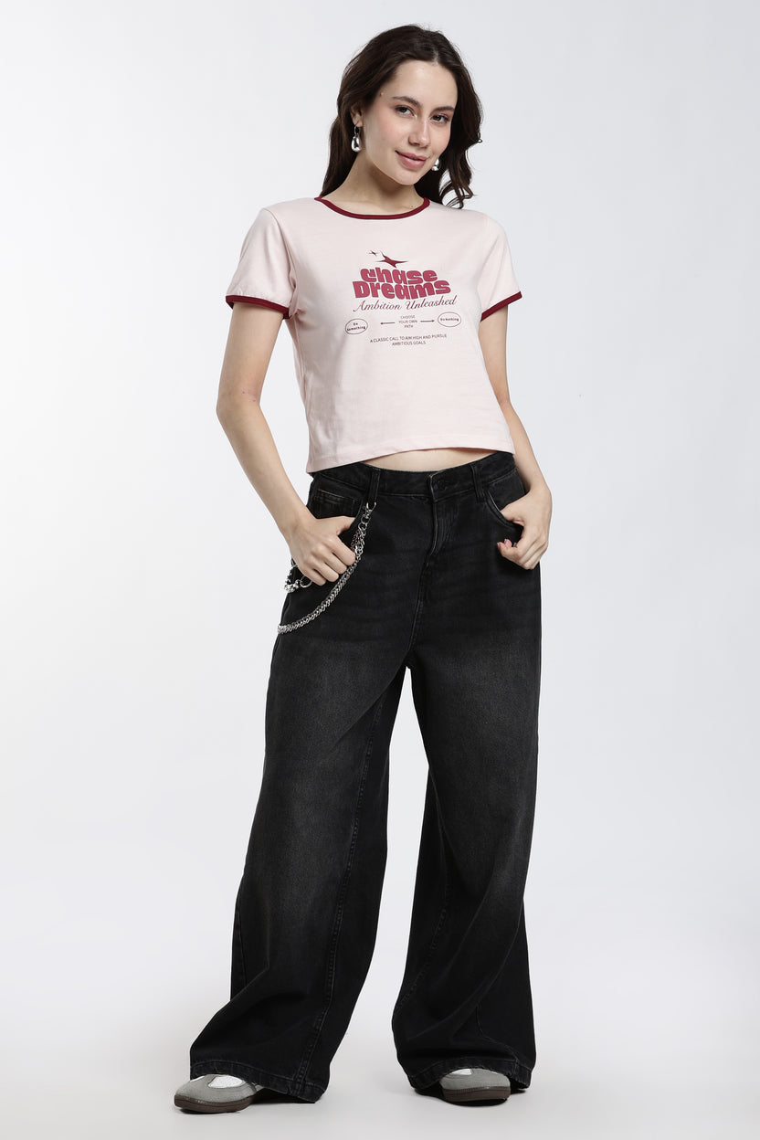 Beige Typographic Regular Fit T-Shirt For Women - Image 6