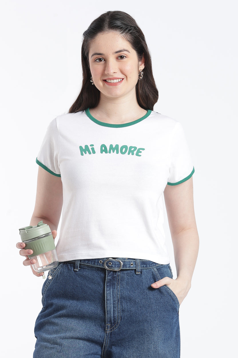 White Typographic Cotton Regular Fit T-Shirt For Women - Image 1