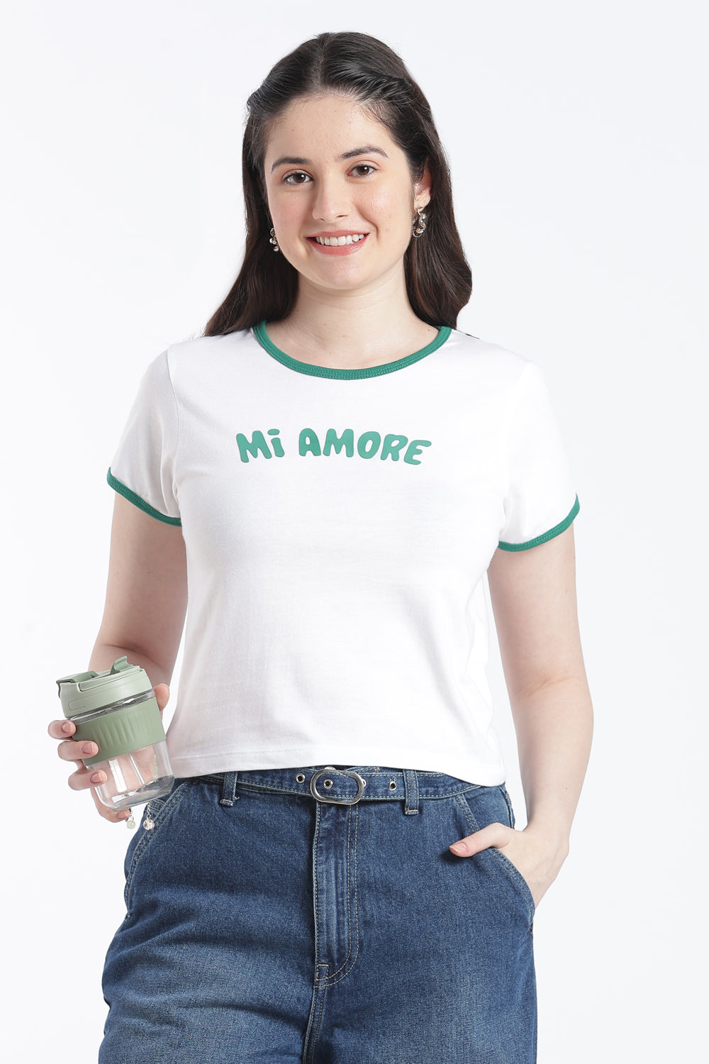 White Typographic Cotton Regular Fit T-Shirt For Women - Image 1