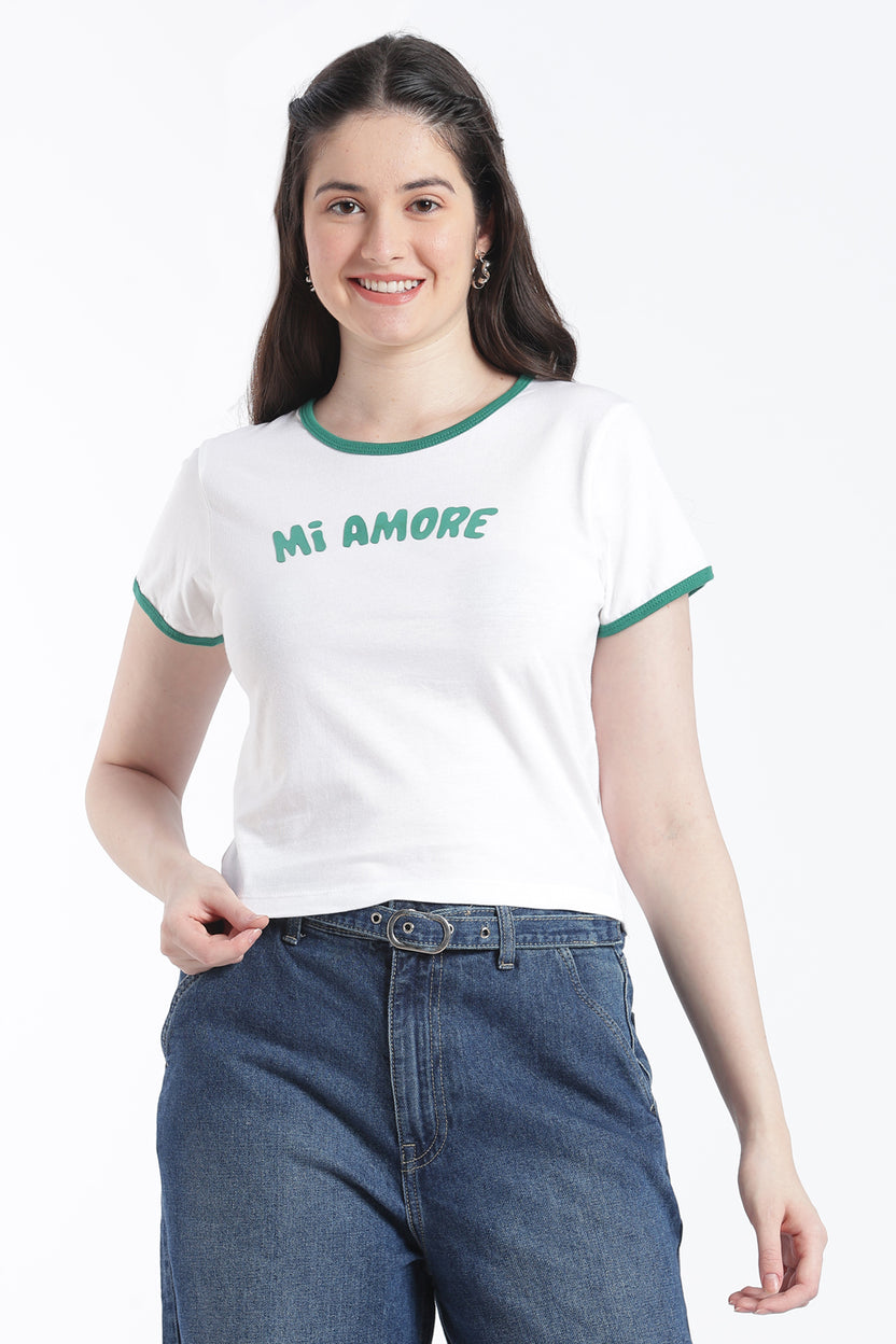 White Typographic Cotton Regular Fit T-Shirt For Women - Image 2