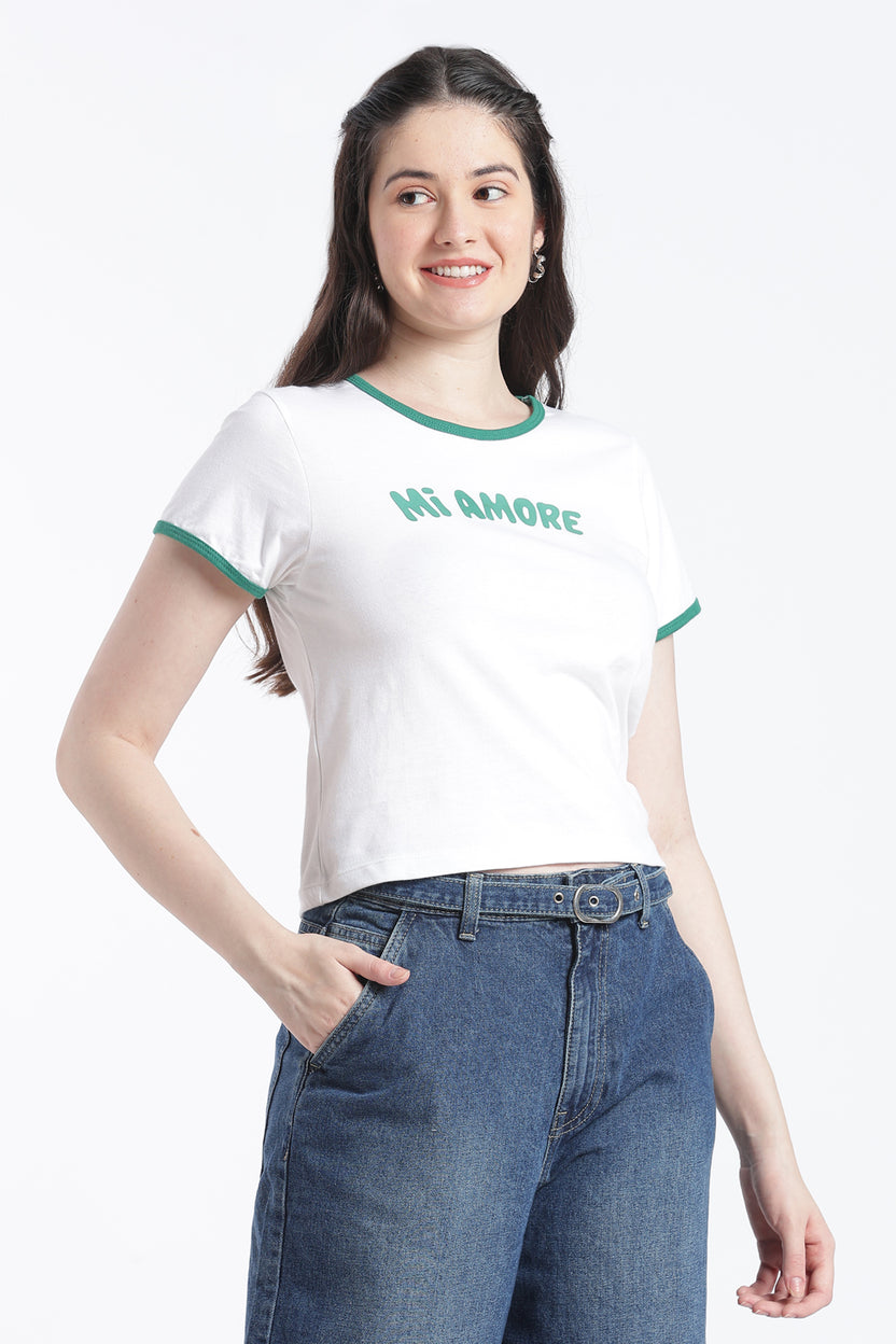 White Typographic Cotton Regular Fit T-Shirt For Women - Image 4