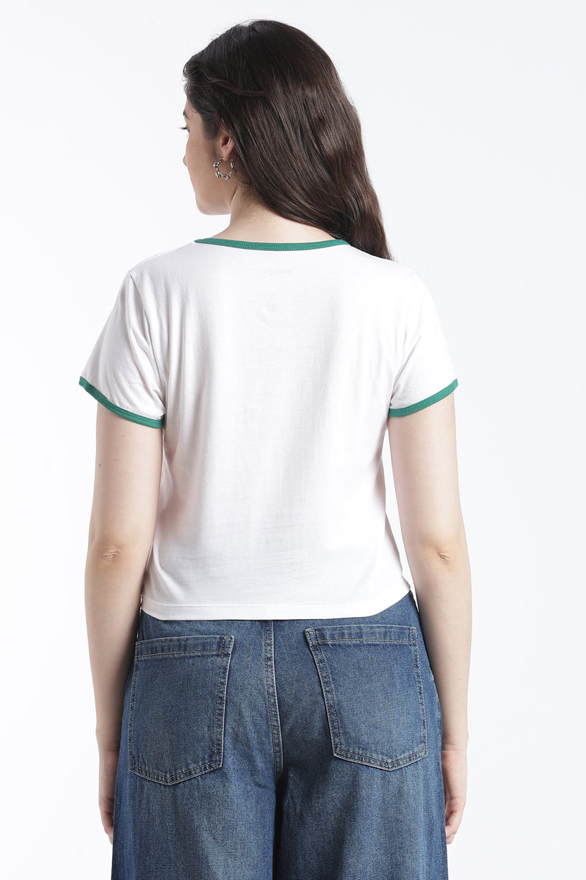 White Typographic Cotton Regular Fit T-Shirt For Women - Image 5