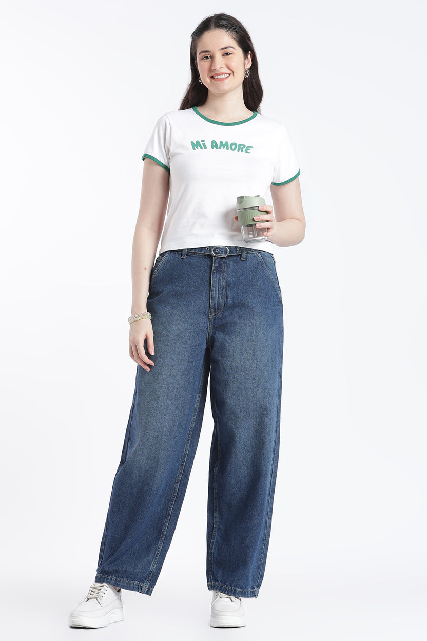 White Typographic Cotton Regular Fit T-Shirt For Women - Image 6