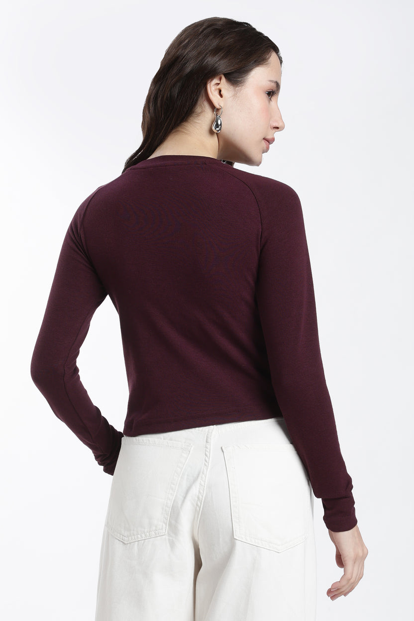 Maroon Typographic Regular Fit T-Shirt For Women - Image 5