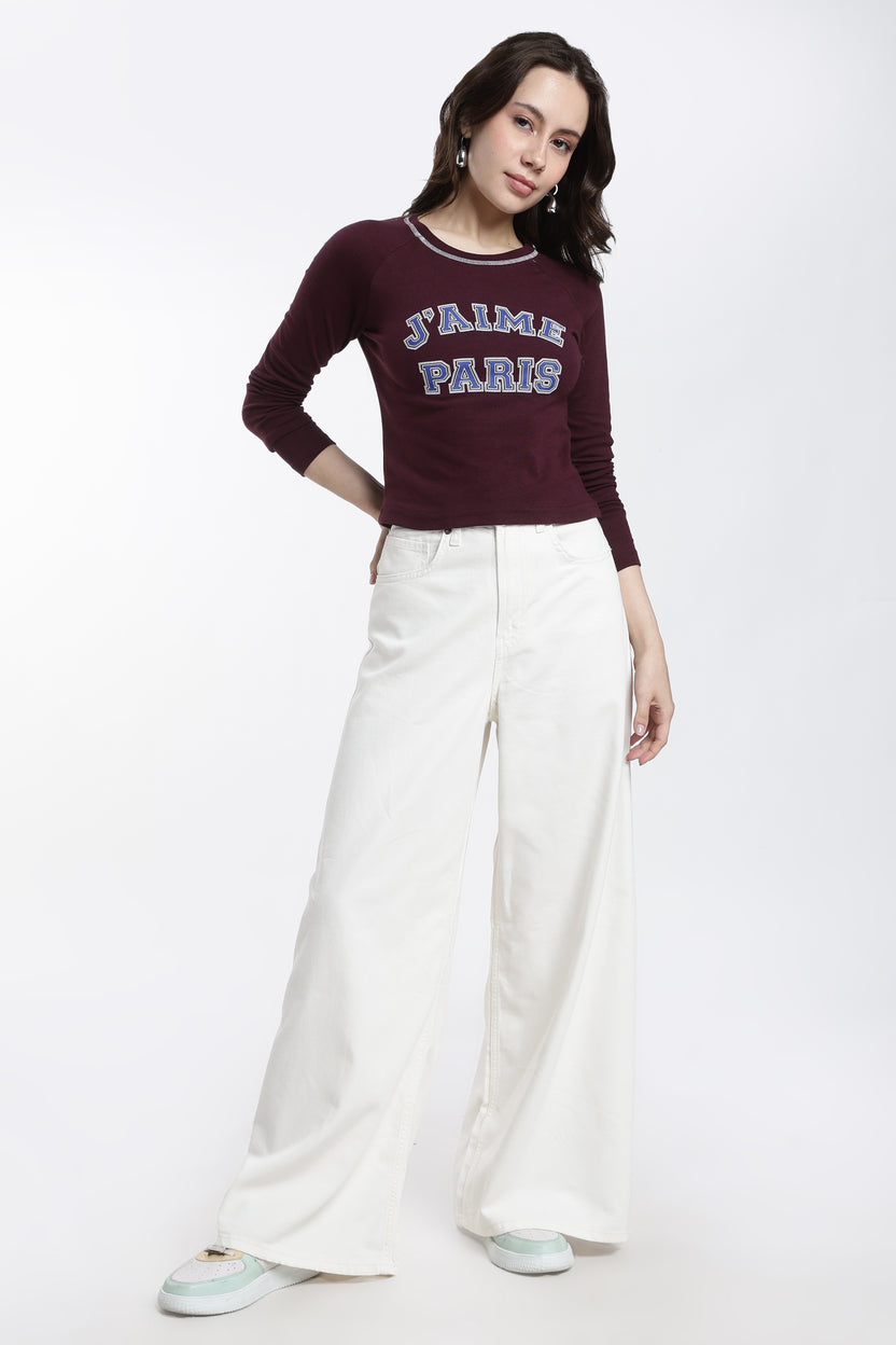 Maroon Typographic Regular Fit T-Shirt For Women - Image 6