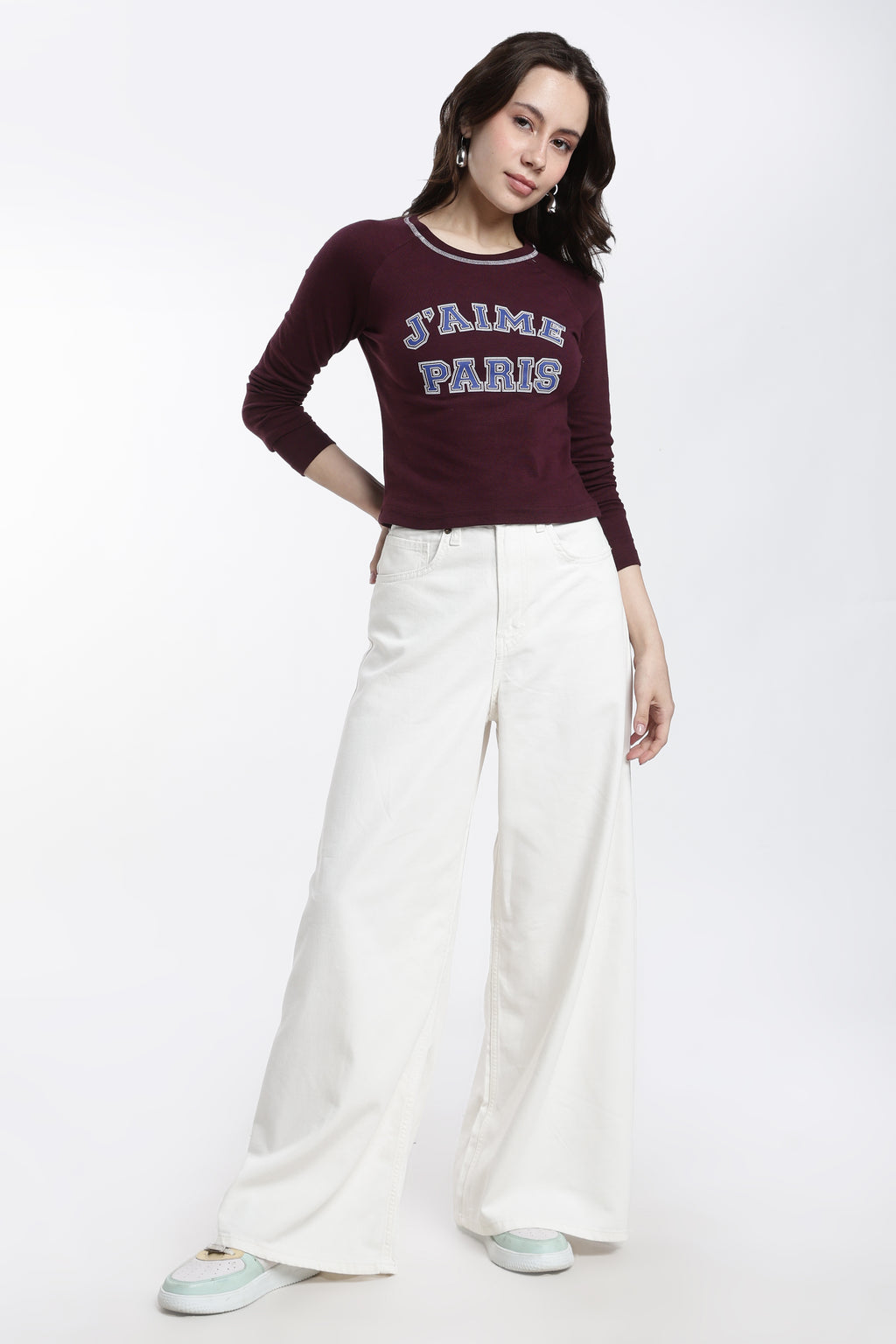Maroon Typographic Regular Fit T-Shirt for Women - Image 6