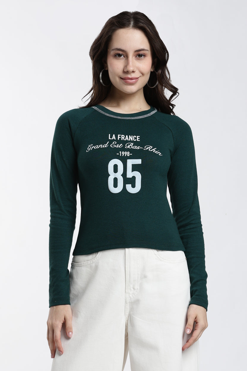 Green Typographic Regular Fit T-Shirt For Women - Image 2