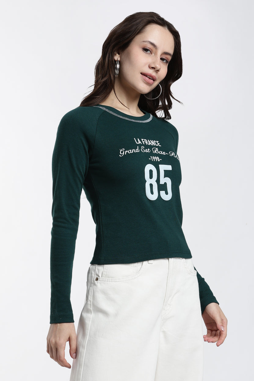 Green Typographic Regular Fit T-Shirt For Women - Image 4