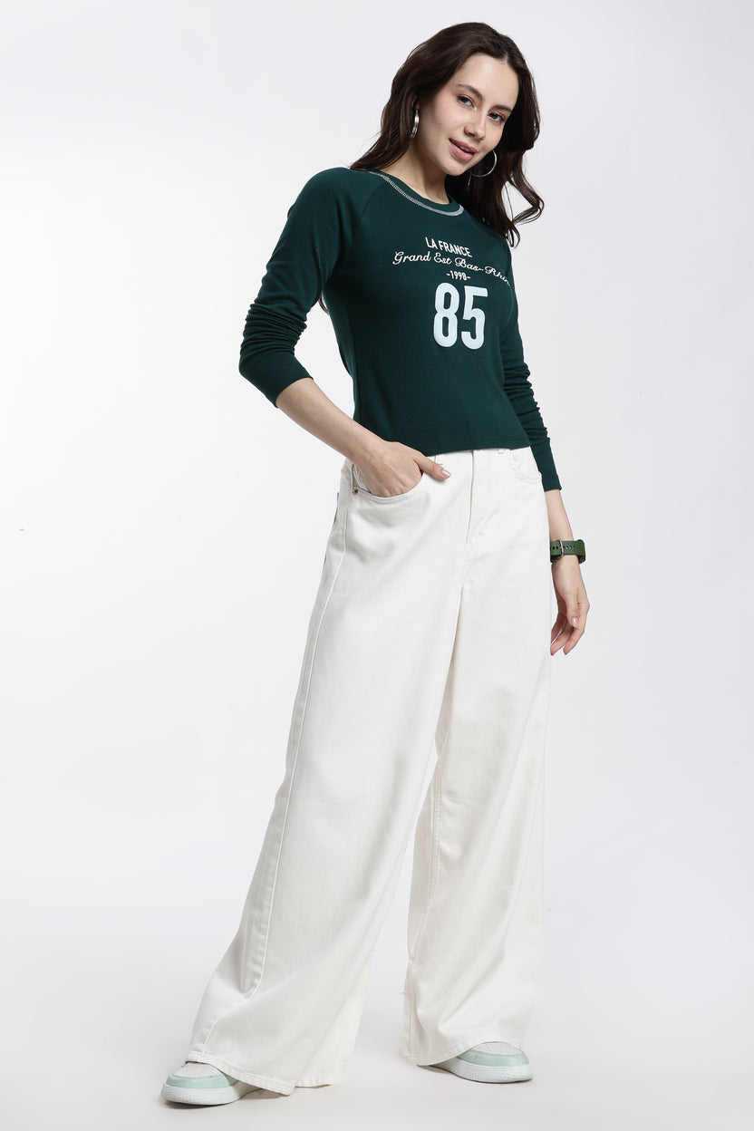 Green Typographic Regular Fit T-Shirt For Women - Image 6