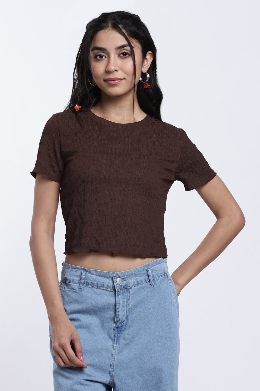 Brown Textured Regular Fit Top For Women - Image 2