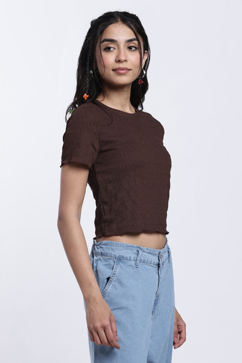 Brown Textured Regular Fit Top For Women - Image 4