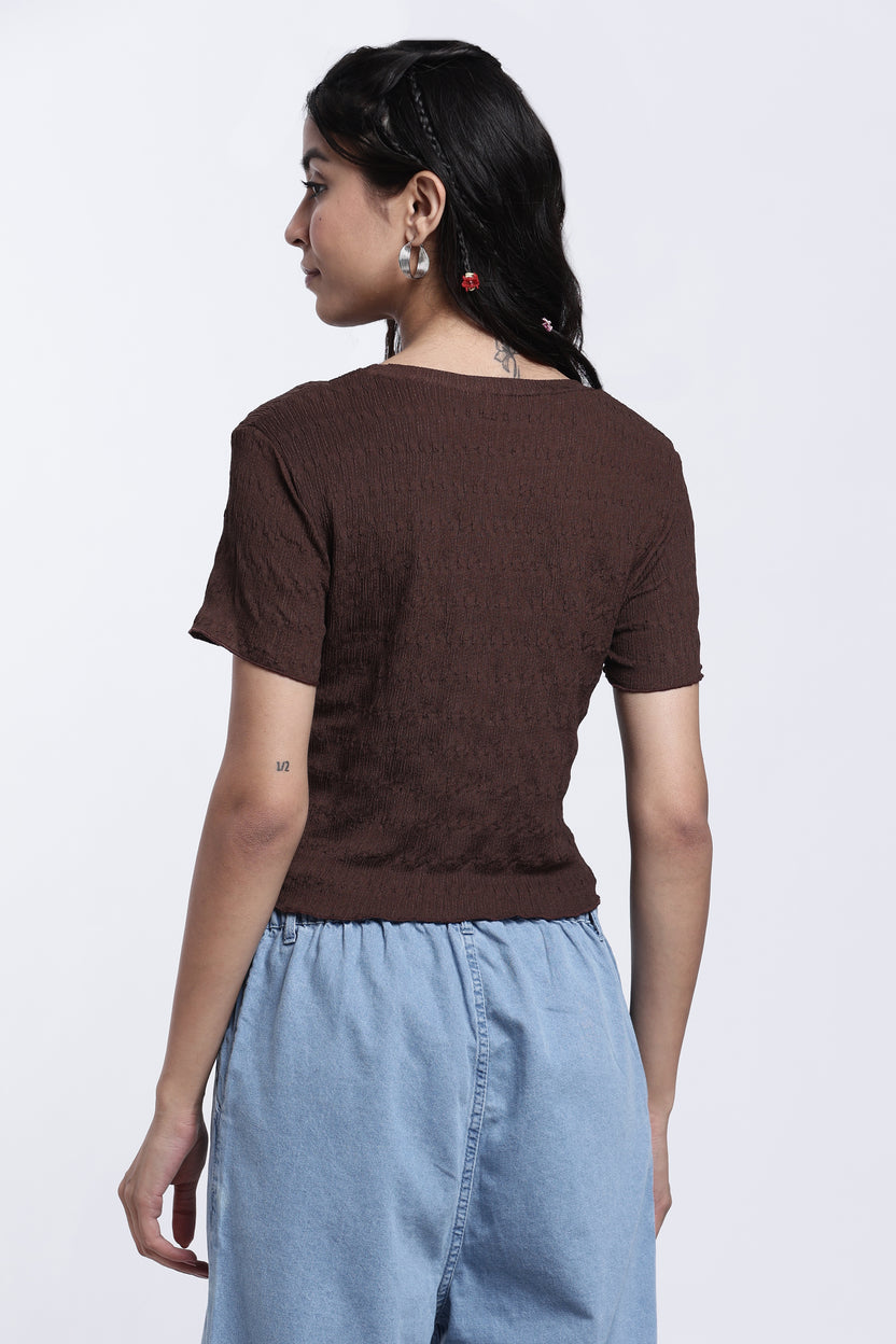 Brown Textured Regular Fit Top For Women - Image 5