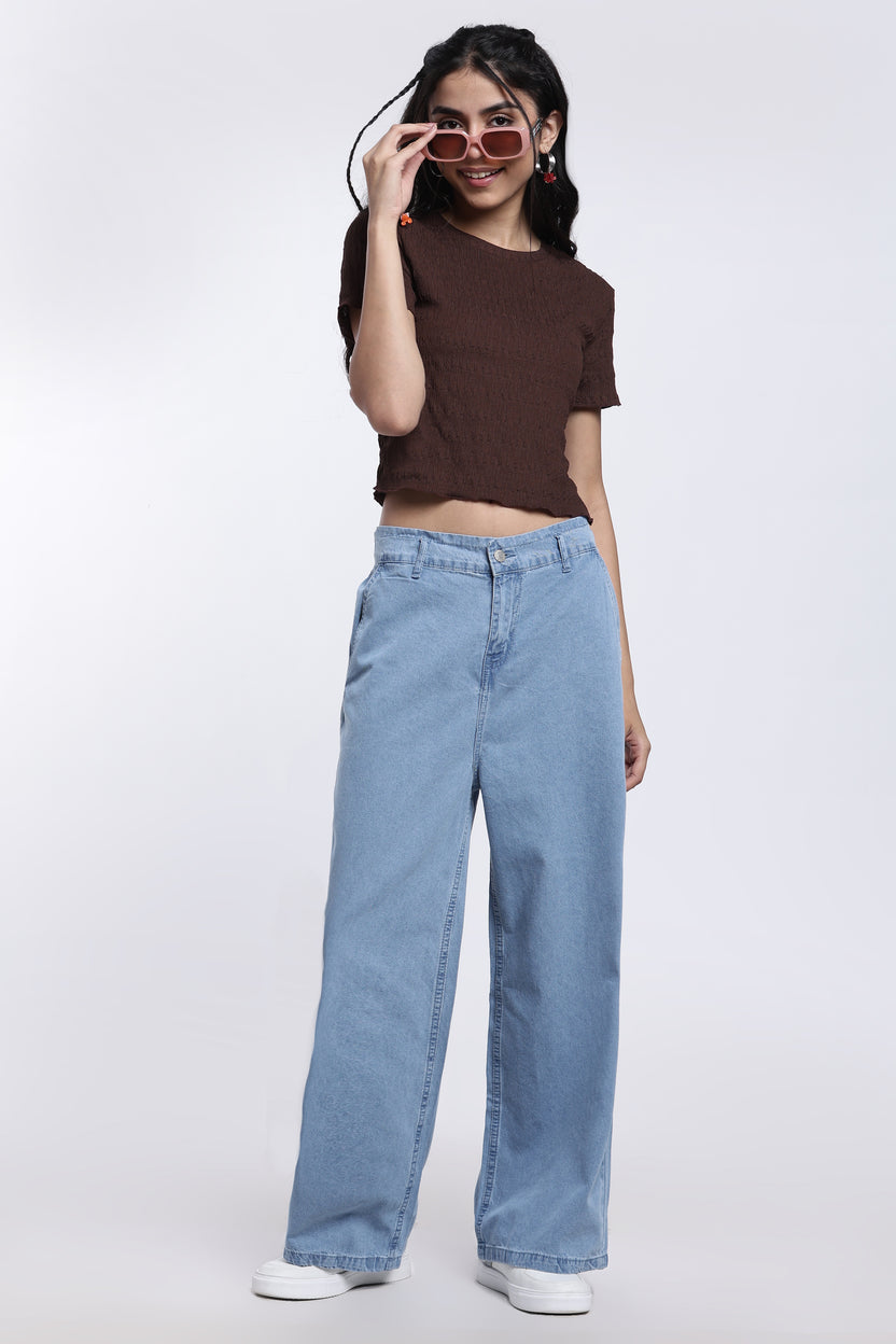 Brown Textured Regular Fit Top For Women - Image 6