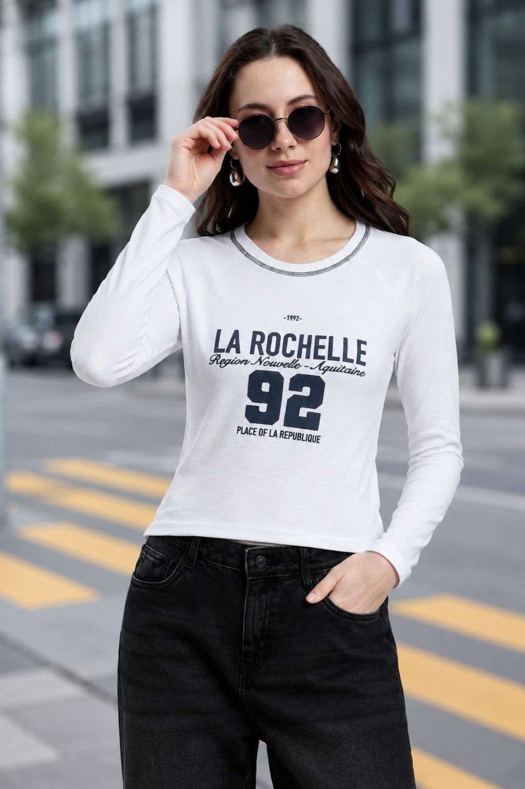White Typographic Long Sleeve T-Shirt for Women - Image 1