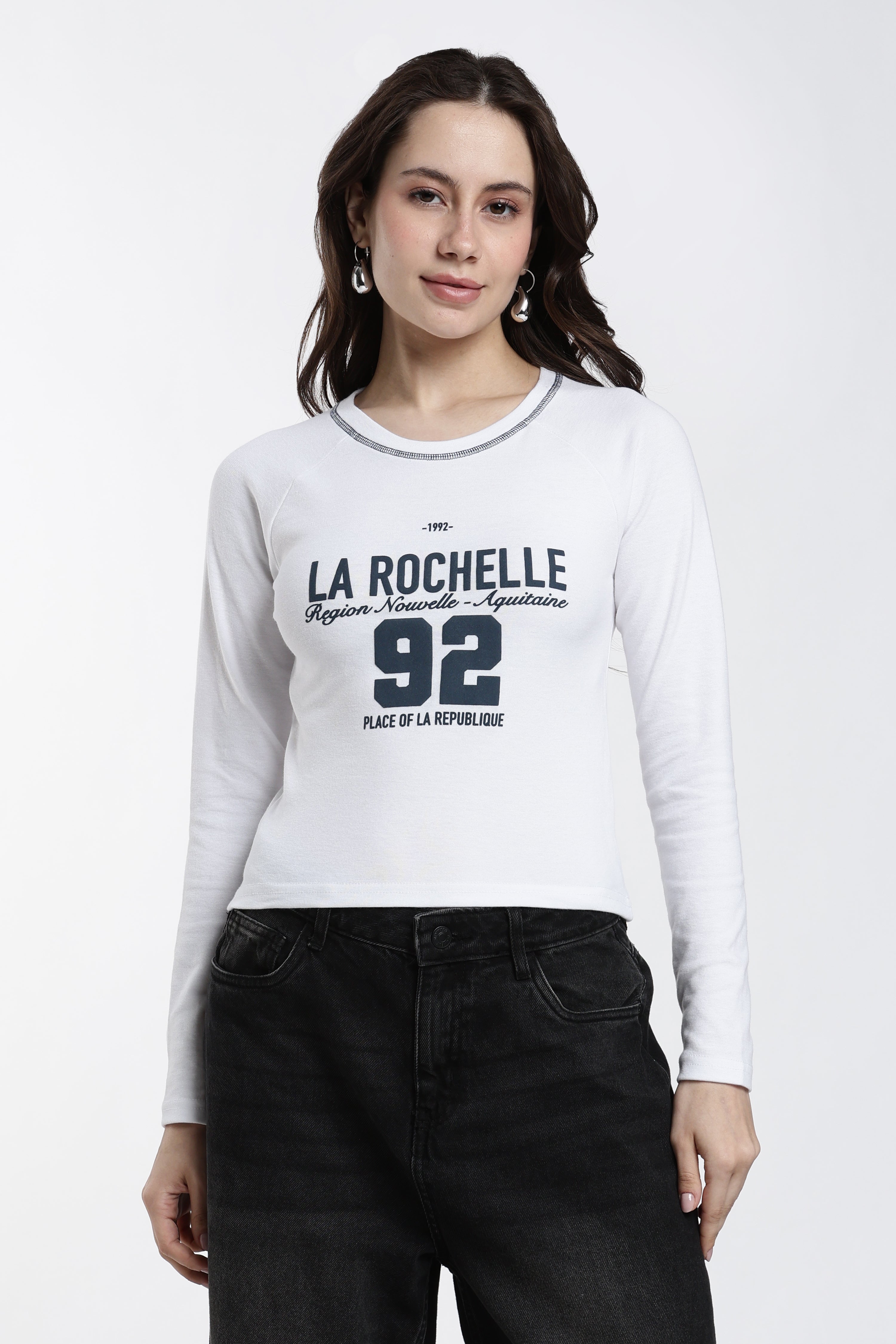 White Typographic Long Sleeve T-Shirt for Women - Image 2