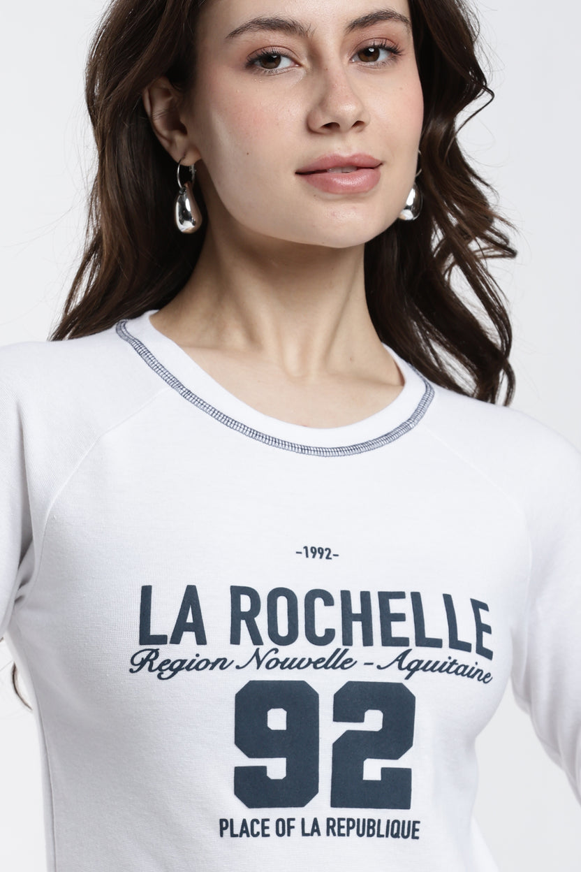White Typographic Long Sleeve T-Shirt For Women - Image 3
