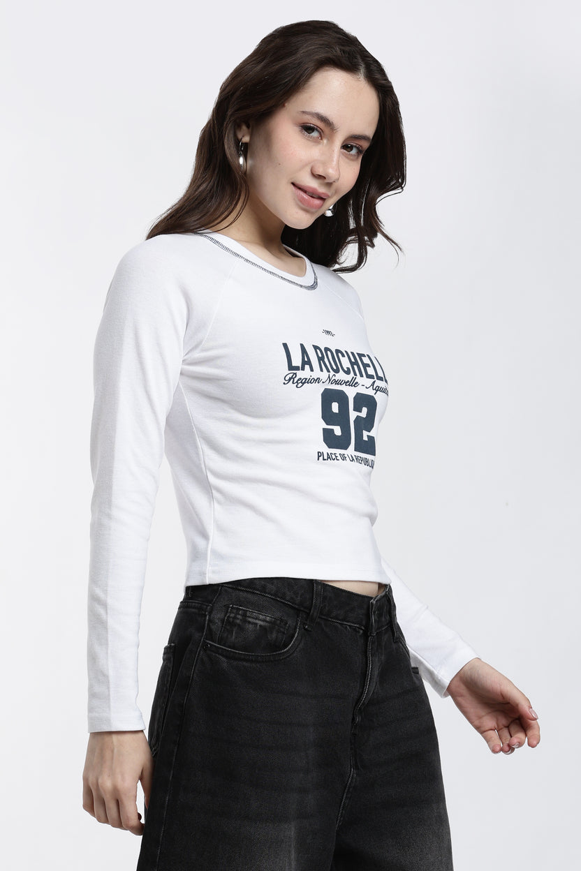 White Typographic Long Sleeve T-Shirt For Women - Image 4