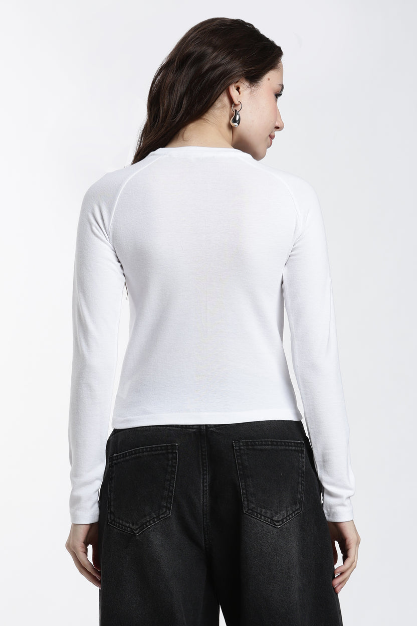 White Typographic Long Sleeve T-Shirt For Women - Image 5