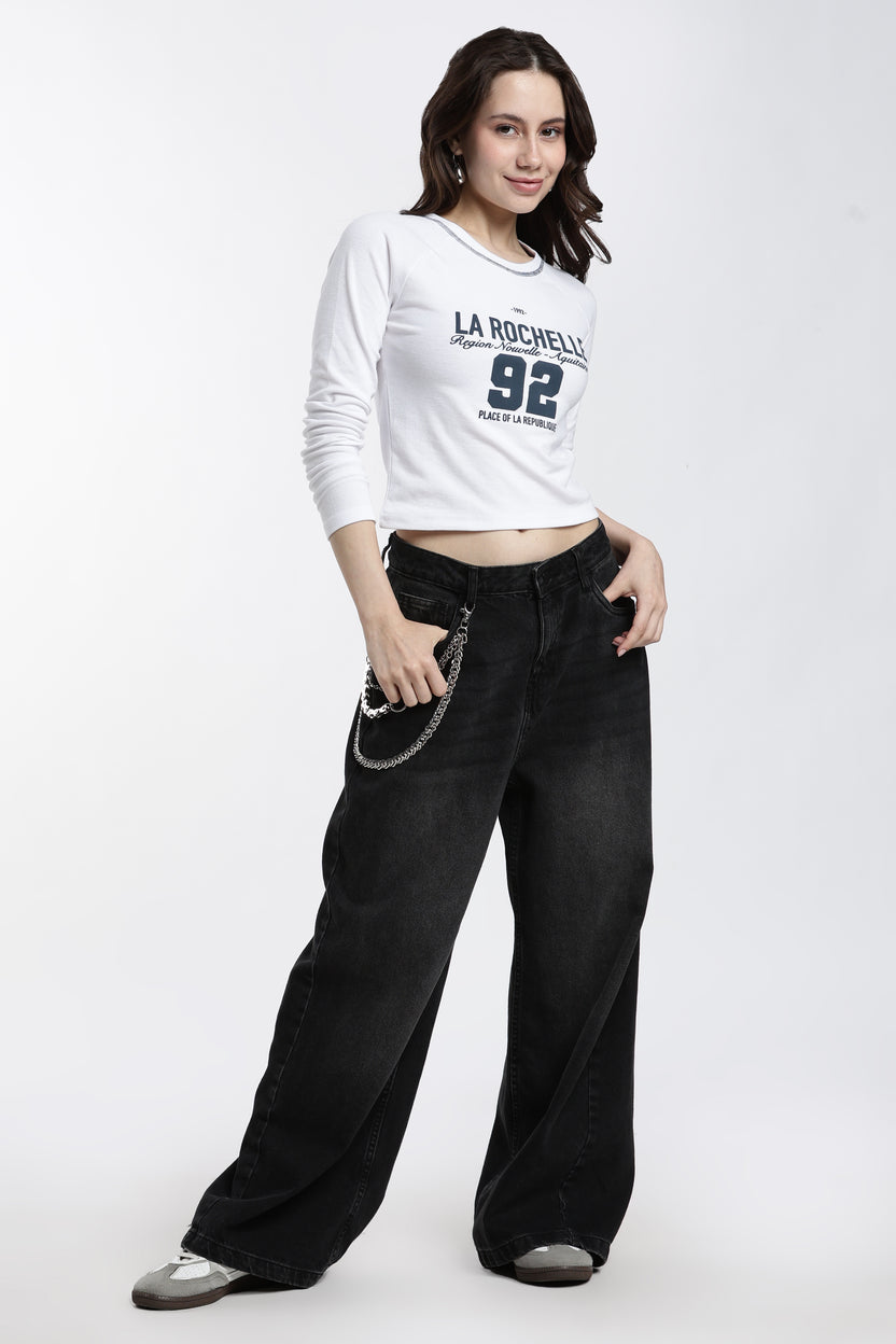 White Typographic Long Sleeve T-Shirt For Women - Image 6