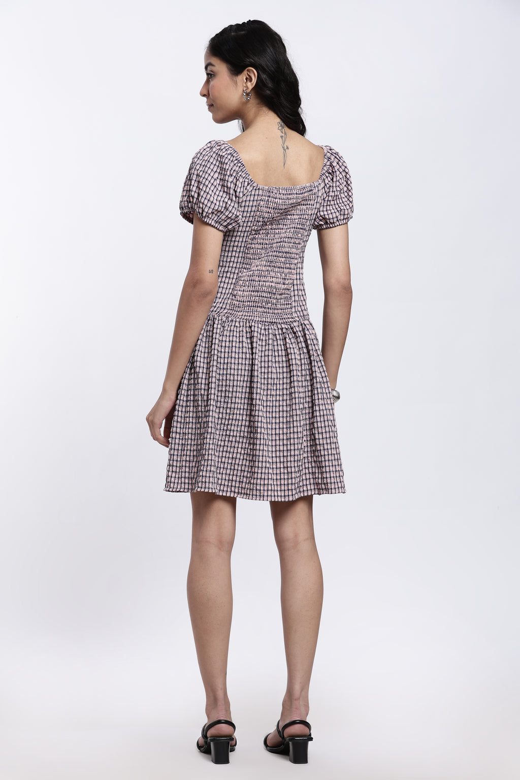 Pink Checked Regular Fit Dress for Women - Image 5
