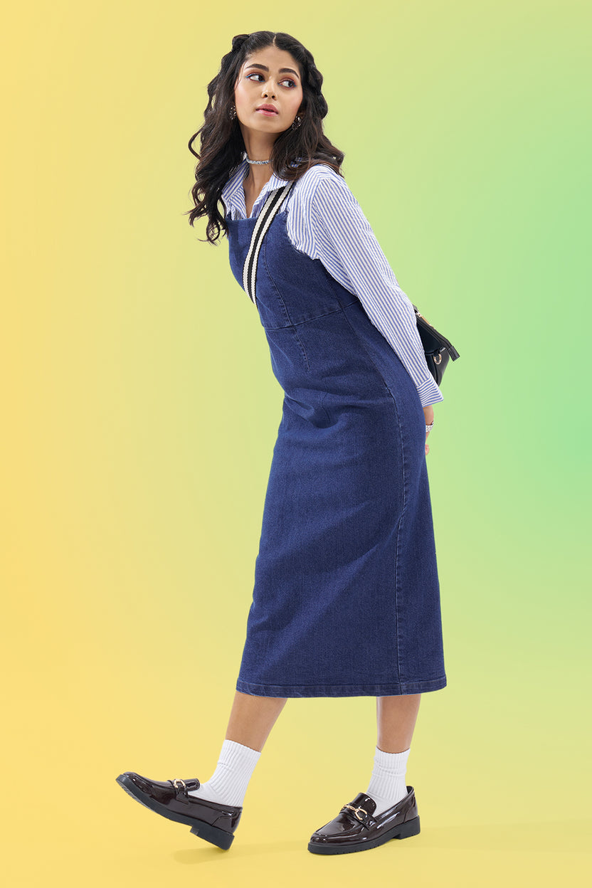 Dark Blue Sleeveless Denim Dress For Women - Image 1