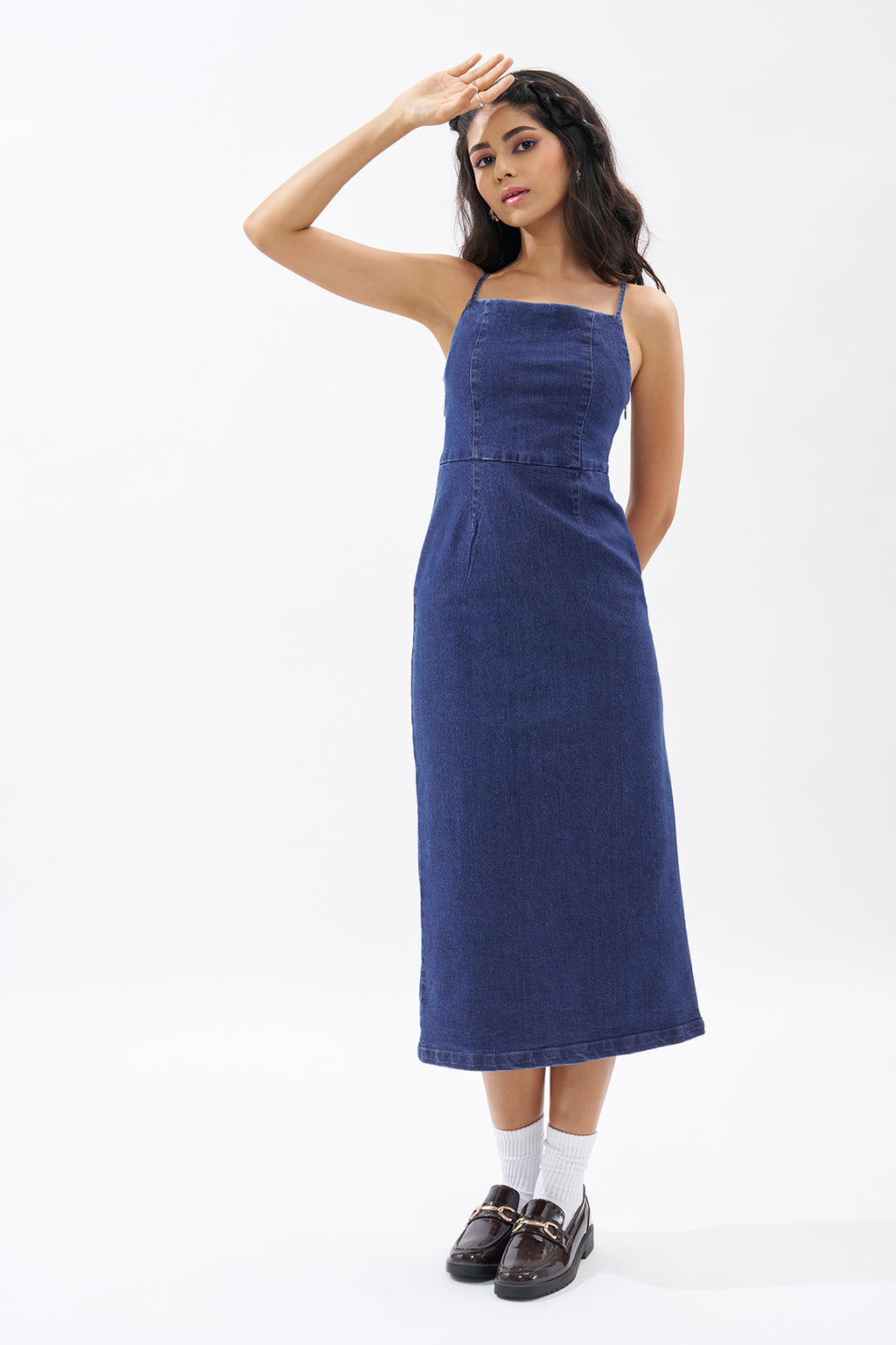 Dark Blue Sleeveless Denim Dress For Women - Image 2