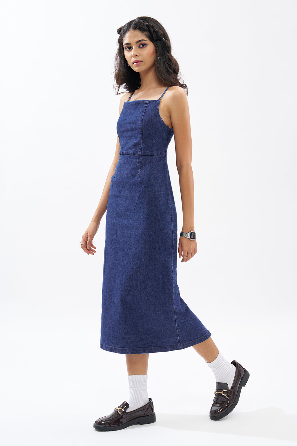 Dark Blue Sleeveless Denim Dress For Women - Image 4