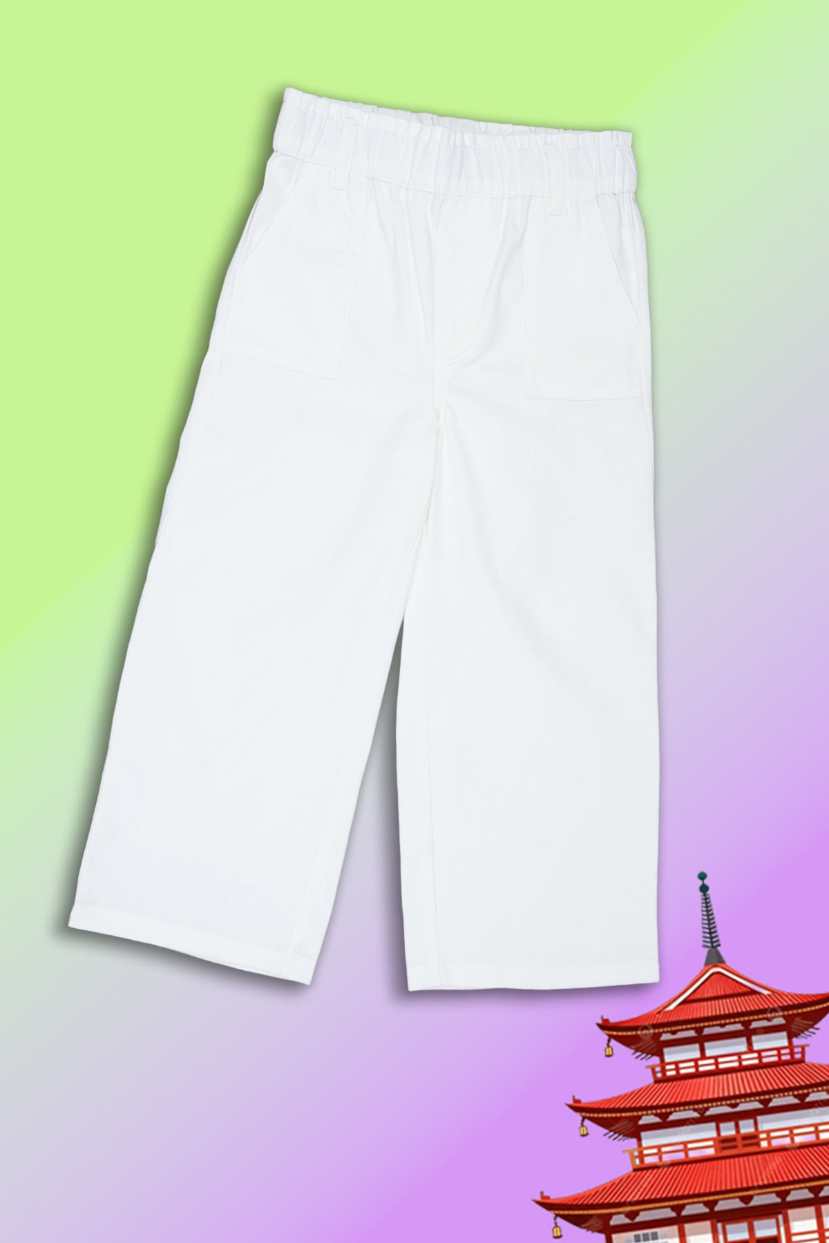 White Solid Regular Fit Pant for Girls - Image 1