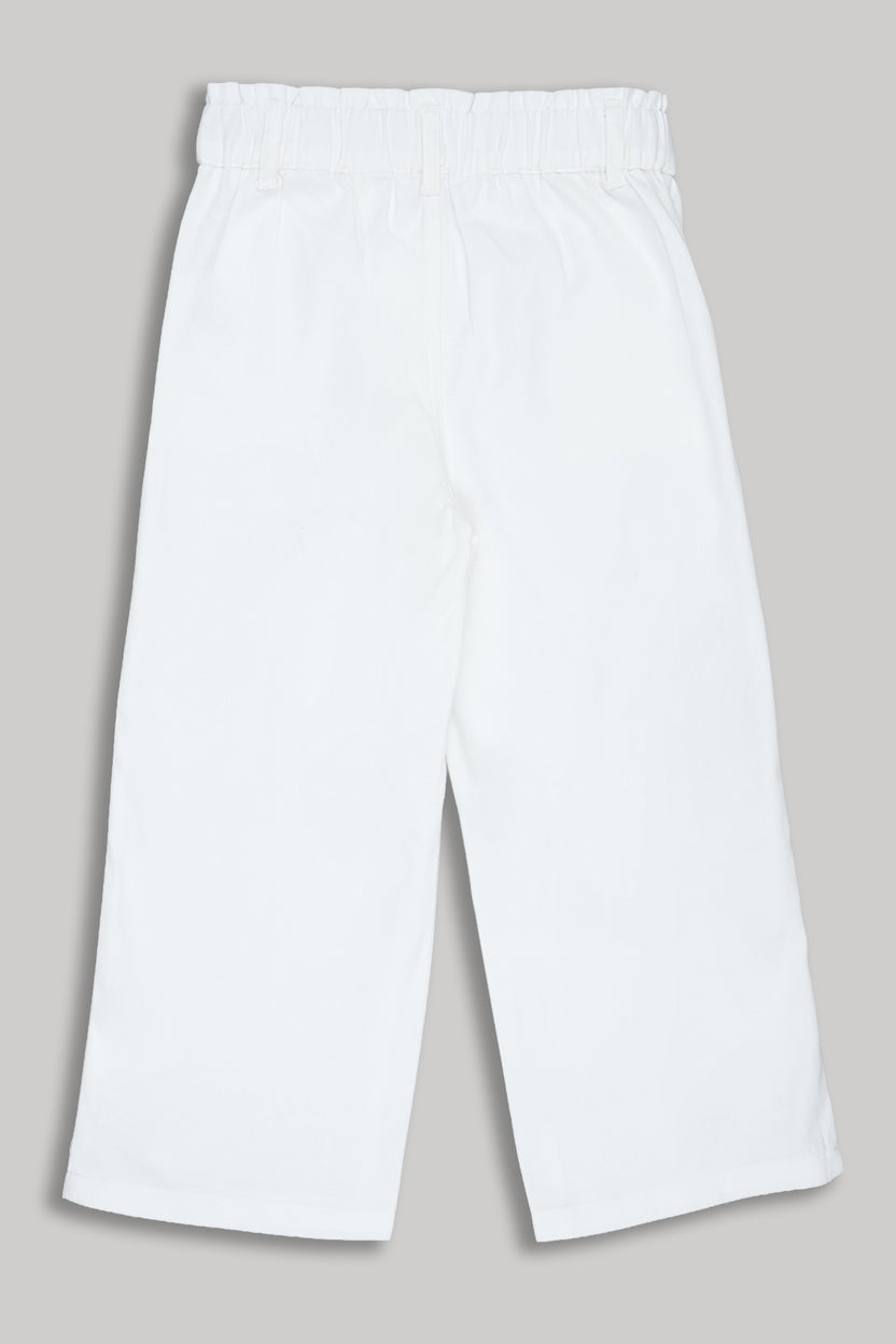 White Solid Regular Fit Pant For Girls - Image 2