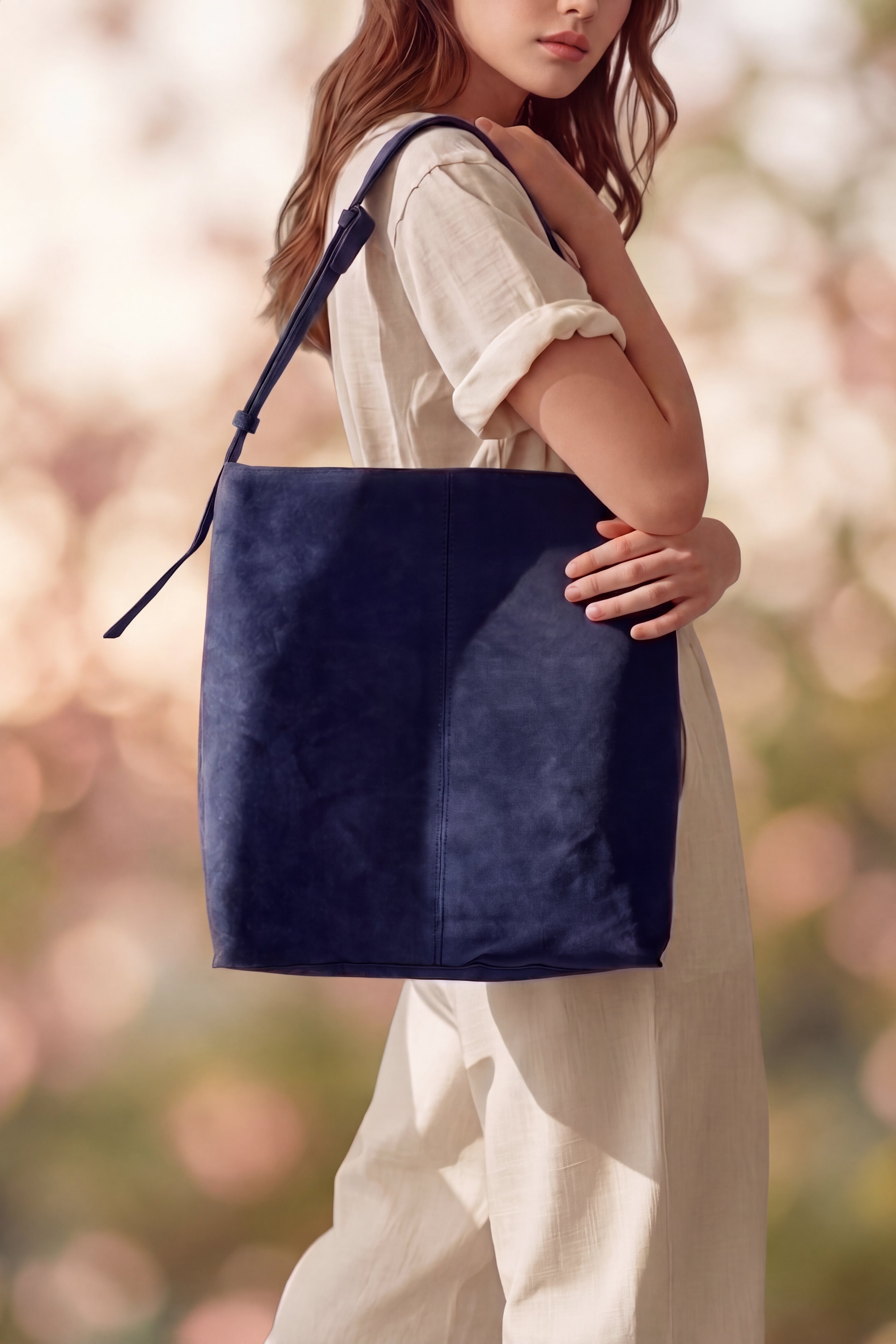 Navy Solid Tote Bag for Women - Image 1
